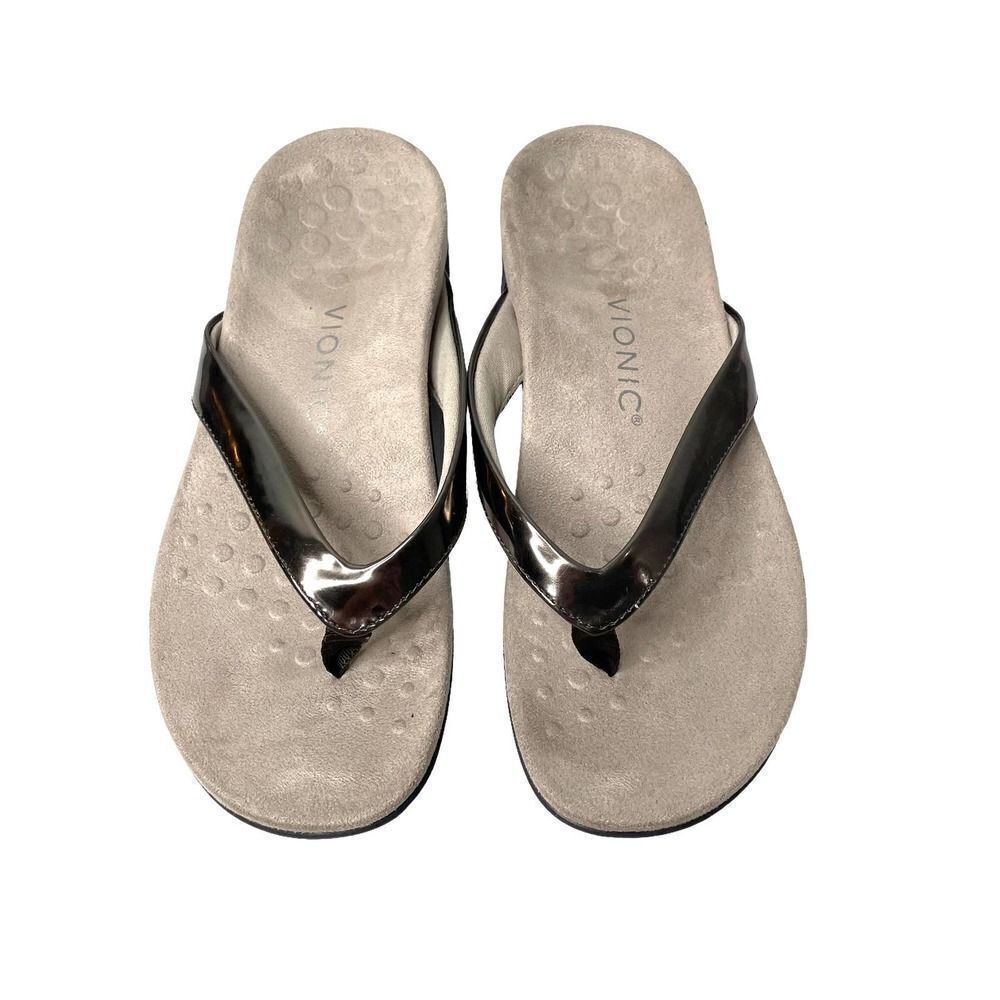 Vionic Dillon  toe post thong slide sandals Sz 7 in Pewter‎